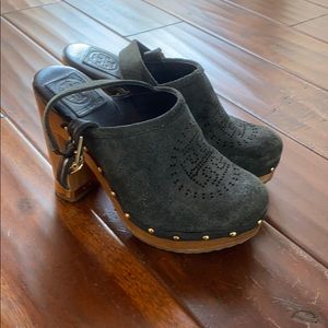 Navy Suede Mule Wedges